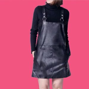Dazy Faux Leather Pinafore Jumper A-Line Skirt